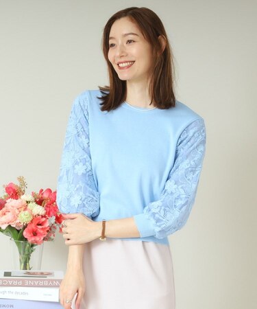 【通勤／手洗い可】袖レースニット