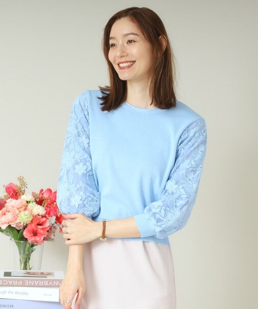 【通勤／手洗い可】袖レースニット