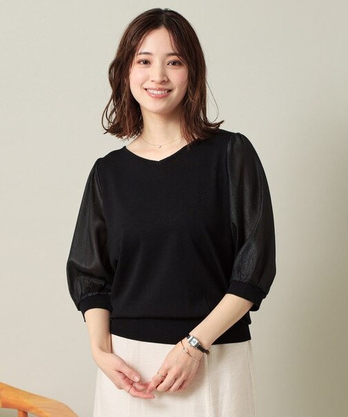 【UVケア／接触冷感／アンチピリング／洗濯機OK】袖シアーニット