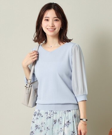 【UVケア／接触冷感／アンチピリング／洗濯機OK】袖シアーニット