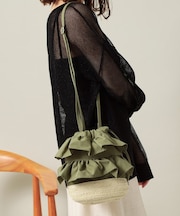 雑材フリルコンビ巾着ショルダー