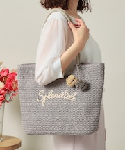 チャーム付ロゴ刺繍雑材トート