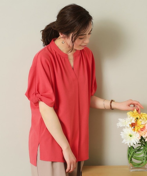 【UVケア/吸水速乾/洗濯機OK/冷感】麻調合繊チュニックブラウス＜ラク服シリーズ＞