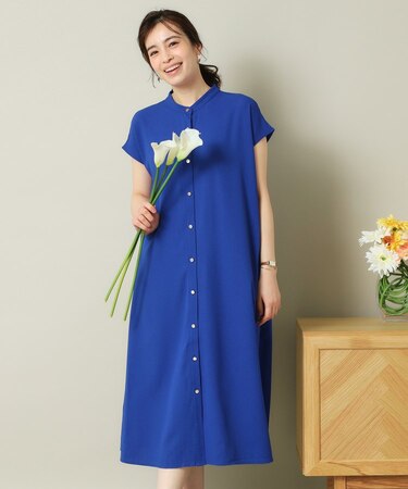 【UVケア／吸水速乾／洗濯機OK／冷感】麻調合繊前開きワンピース＜ラク服シリーズ＞