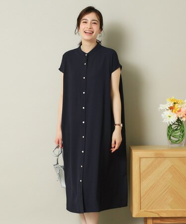 【UVケア／吸水速乾／洗濯機OK／冷感】麻調合繊前開きワンピース＜ラク服シリーズ＞