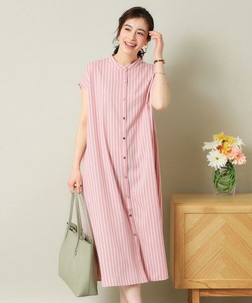 【UVケア／吸水速乾／洗濯機OK／冷感】麻調合繊前開きワンピース＜ラク服シリーズ＞