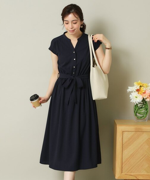 【UVケア／吸水速乾／洗濯機OK／洗濯後しわになりにくい】麻調合繊ワンピース＜ラク服シリーズ＞