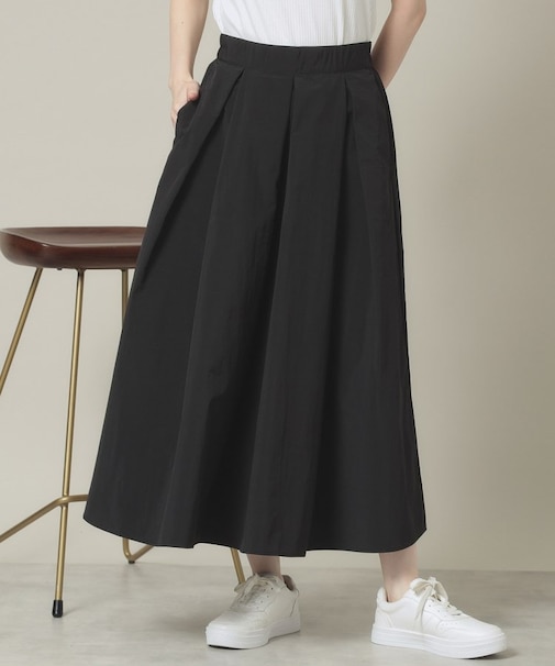 【撥水／洗濯機OK／ウエスト後ろゴム】タックスカート＜旅服シリーズ＞