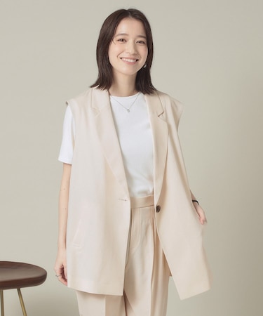 【手洗い可】麻調メッシュジレ