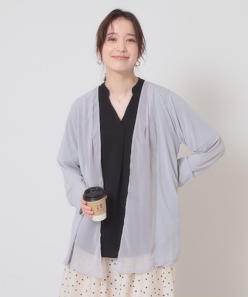 【手洗い可】異素材切替着流しカーディガン