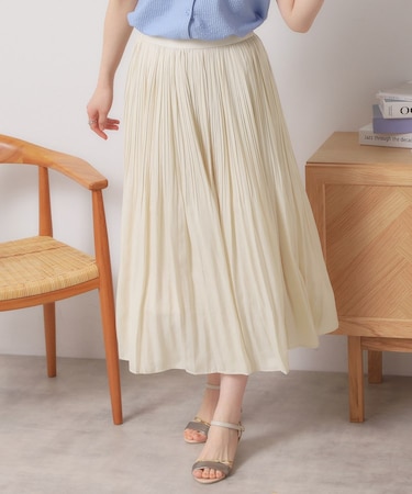 【手洗い可／ウエストゴム】サテンプリーツスカート