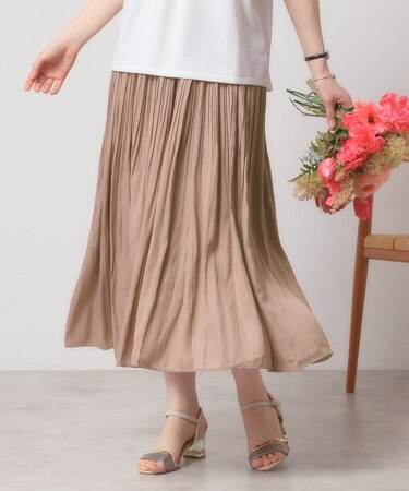 【手洗い可/ウエストゴム】サテンプリーツスカート
