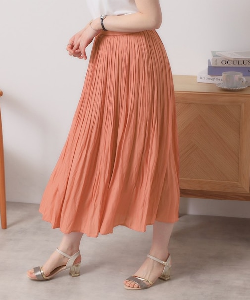 【手洗い可/ウエストゴム】サテンプリーツスカート