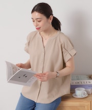 【洗濯機OK／洗濯後しわになりにくい】カットサッカー袖タックプルオーバー