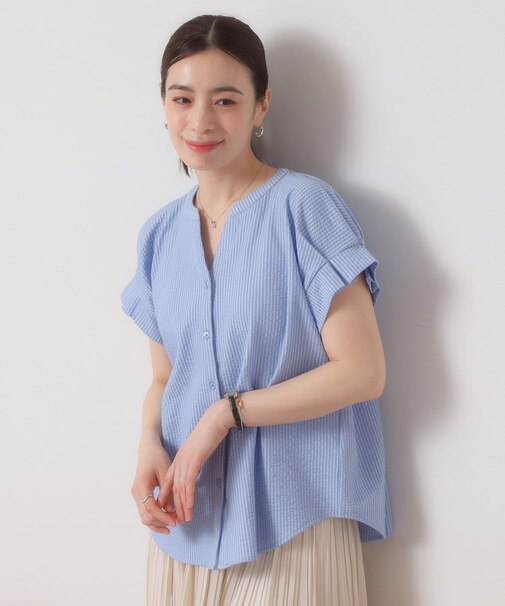 【洗濯機OK／洗濯後しわになりにくい】カットサッカー袖タックプルオーバー