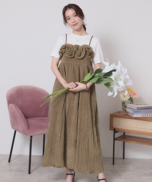 【手洗い可】ワッシャーサテンキャミワンピース