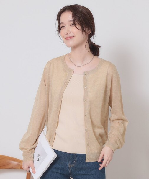 【定番人気／手洗い可／M・L展開】ラメクルーカーデ