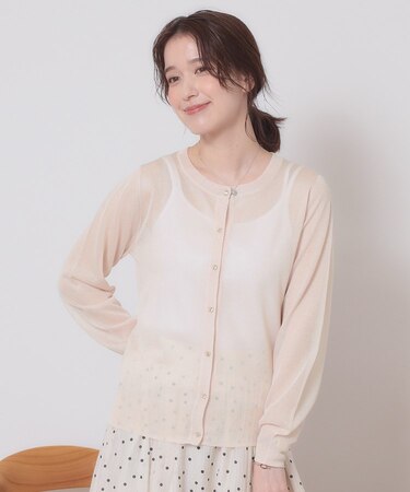 【定番人気／手洗い可／M・L展開】ラメクルーカーデ