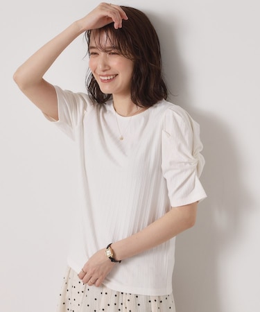 【手洗い可】ランダムテレコ袖タックプルオーバー