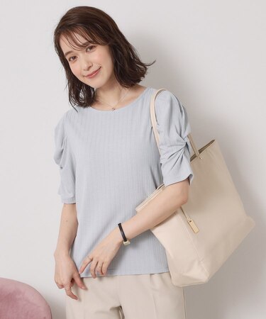 【手洗い可】ランダムテレコ袖タックプルオーバー