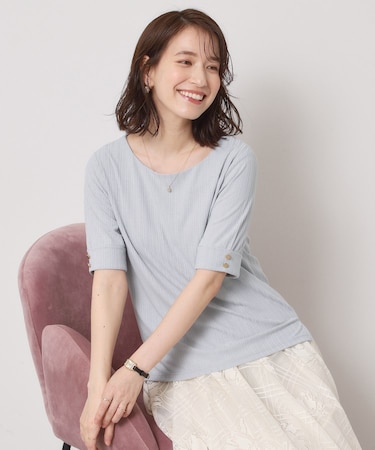 【手洗い可】ランダムテレコ袖釦プルオーバー