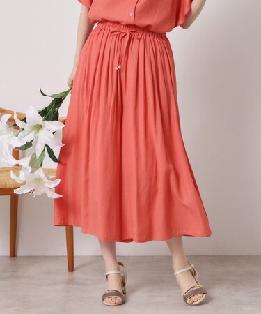 【さらりタッチ／ウエストゴム／手洗い可】強撚スラブスカーチョ