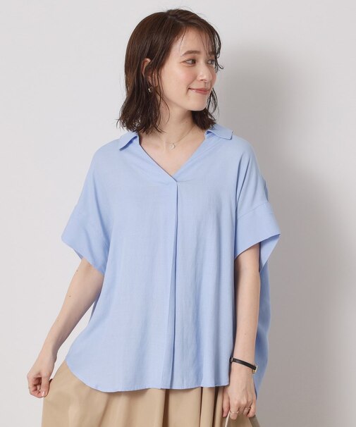 【接触冷感／手洗い可】強撚スラブスキッパーブラウス