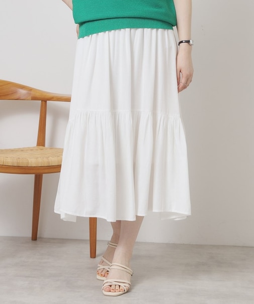 【ウエストゴム／手洗い可】強撚スラブスカート
