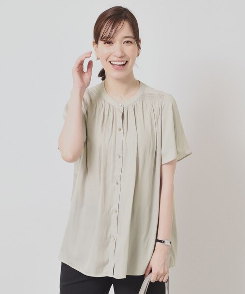 【手洗い可】サテンフレア袖ブラウス