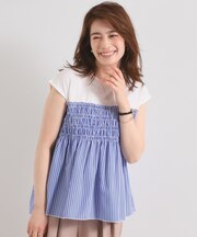 【手洗い可】ストライプビスチェ風トップス