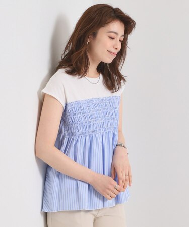 【手洗い可】ストライプビスチェ風トップス