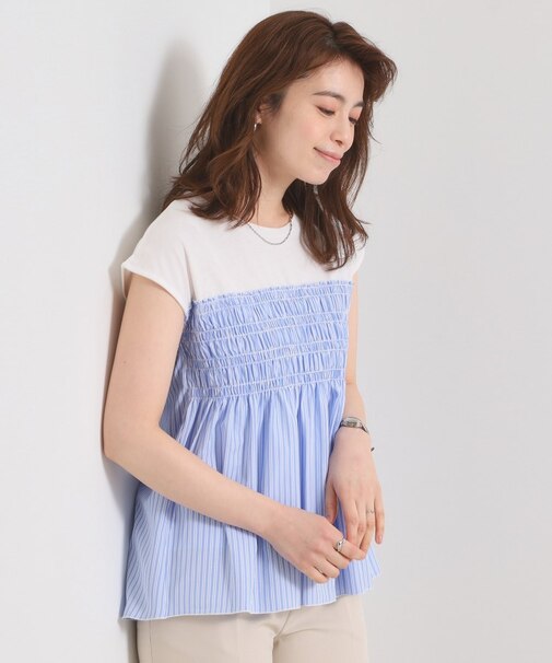 【手洗い可】ストライプビスチェ風トップス