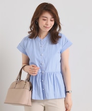 【接触冷感／手洗い可】ストライプペプラムブラウス