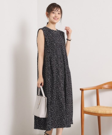 【UVカット／速乾／冷感／洗濯機OK／洗濯後しわになりにくい】麻調ストレッチ肩タックワンピース＜ラク服シリーズ＞