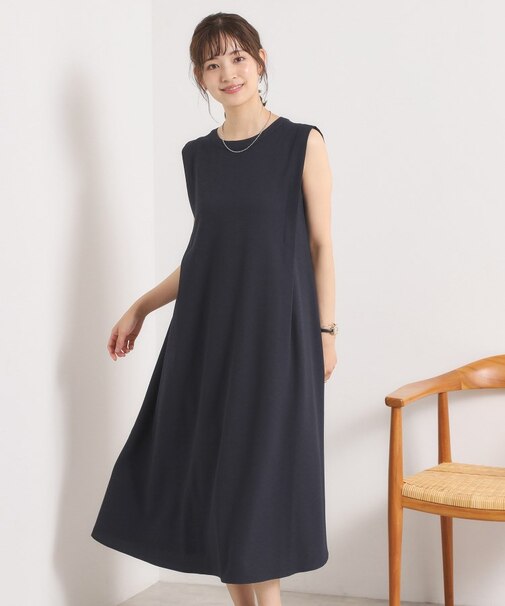 【UVカット／速乾／冷感／洗濯機OK／洗濯後しわになりにくい】麻調ストレッチ肩タックワンピース＜ラク服シリーズ＞