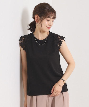 【手洗い可】袖レースポンチプルオーバー