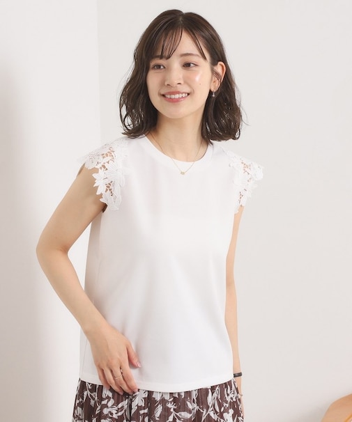 【手洗い可】袖レースポンチプルオーバー