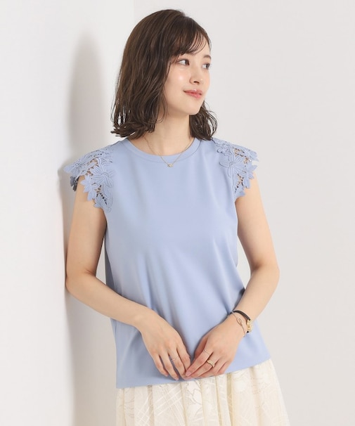 【手洗い可】袖レースポンチプルオーバー