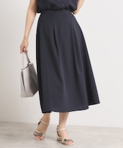 【UVカット/速乾/冷感/洗濯機OK/洗濯後しわになりにくい】麻調ストレッチタックスカート<ラク服シリーズ>