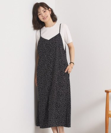 【UVカット／速乾／冷感／洗濯機OK／洗濯後しわになりにくい】麻調ストレッチキャミワンピ＜ラク服シリーズ＞