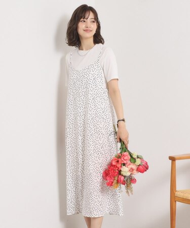 【UVカット／速乾／冷感／洗濯機OK／洗濯後しわになりにくい】麻調ストレッチキャミワンピ＜ラク服シリーズ＞