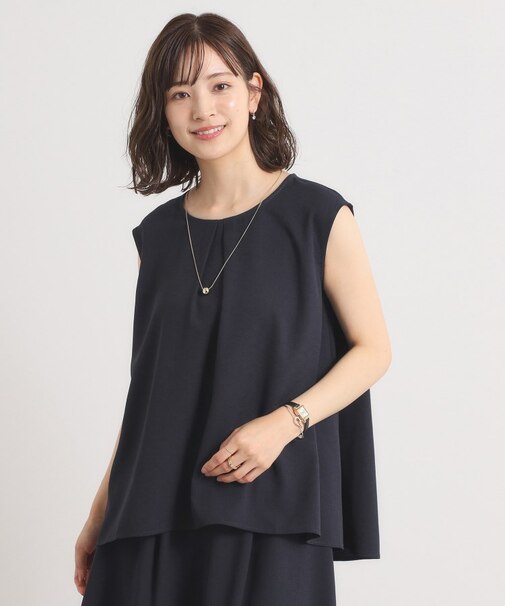 【UVカット／速乾／冷感／洗濯機OK／洗濯後しわになりにくい】麻調ストレッチタックブラウス＜ラク服シリーズ＞