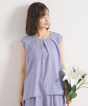 【UVカット／速乾／冷感／洗濯機OK／洗濯後しわになりにくい】麻調ストレッチタックブラウス＜ラク服シリーズ＞