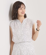 【UVカット／速乾／冷感／洗濯機OK／洗濯後しわになりにくい】麻調ストレッチ前開きブラウス＜ラク服シリーズ＞