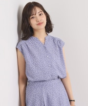【UVカット／速乾／冷感／洗濯機OK／洗濯後しわになりにくい】麻調ストレッチ前開きブラウス＜ラク服シリーズ＞