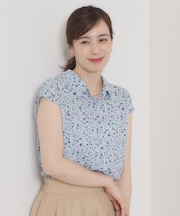 【洗濯機OK】シャーリング小花ブラウス