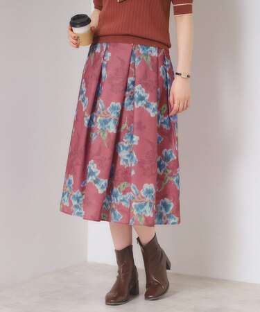 【手洗い可】花柄シャンタンスカート