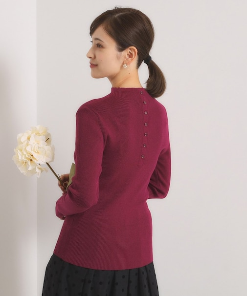 【手洗い可】ラメリブボトルネックニット