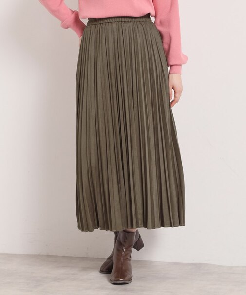 【手洗い可/ウエストゴム】フェイクスエードプリーツスカート