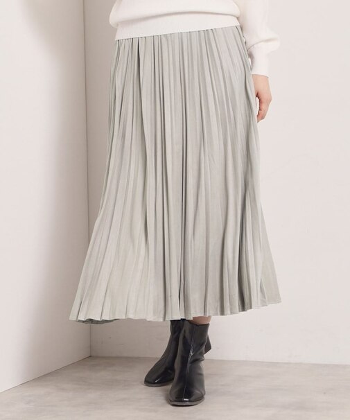 【手洗い可/ウエストゴム】フェイクスエードプリーツスカート